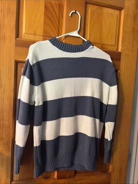 Women’s Striped Crewneck Sweater - Blue and White